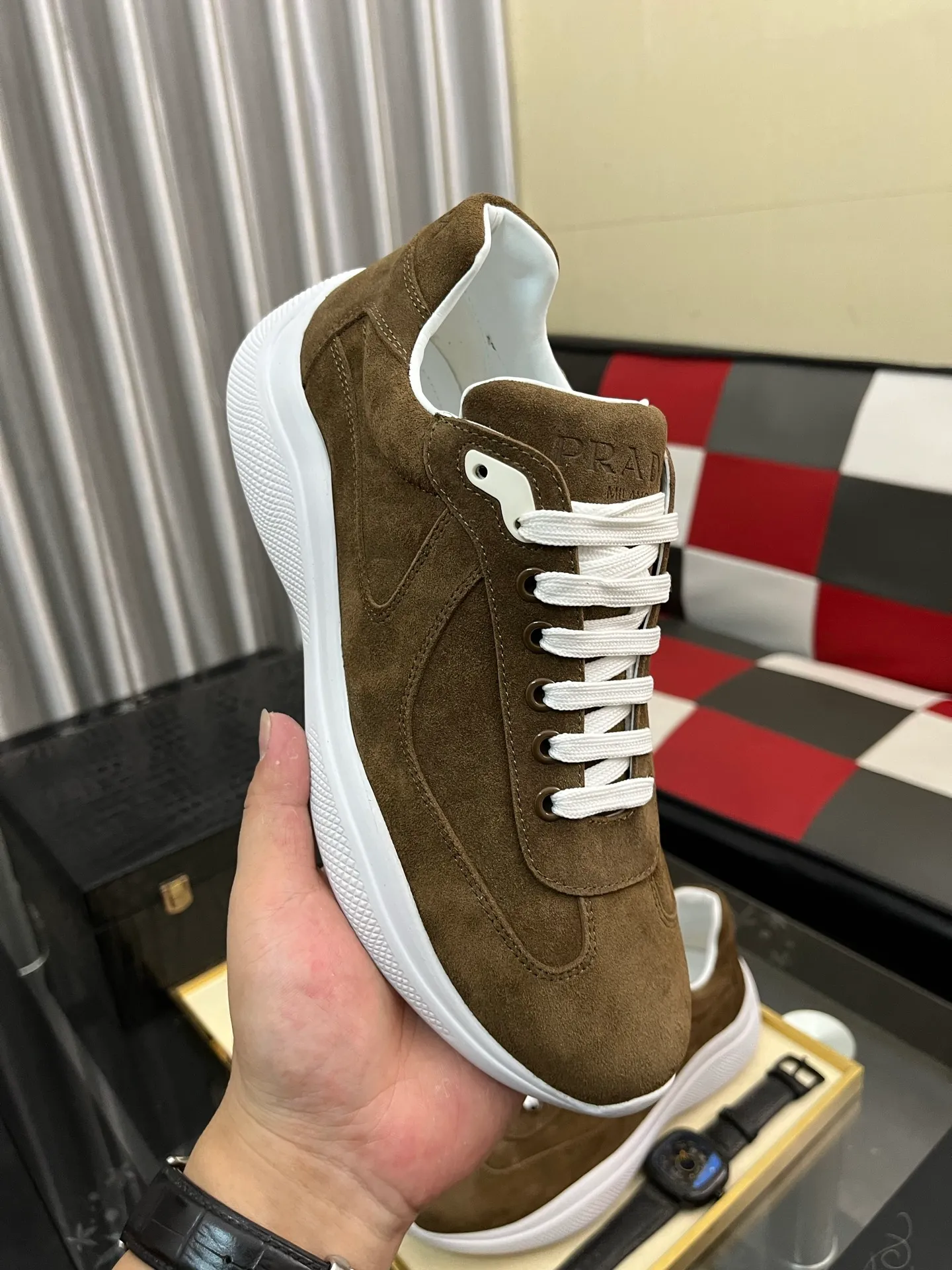 Men's shoes 💰400⌚️⌚️【PRADA】Prada casual shoes, originally developed 1:1, made of high-mercerized cowhide with imported cowhide, silk sheepskin lining, rubber outsole, comfortable and soft on the foot, size: 38-444️⃣Colors available